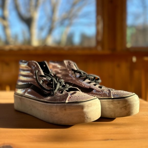 GORGEOUS VANS *Sample* Platform Shiny Pink Snakeskin Hi-Top Sneakers - Picture 2 of 6